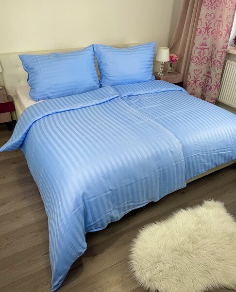Povlečení damaškové modré TiaHome - 1x Polštář 90x70cm, 1x Přikrývka 140x200cm