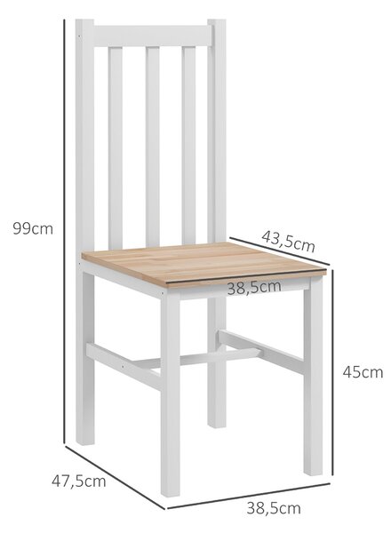 HOMCOM Sada 2 jídelních židlí, kuchyňská židle s lamelovým opěradlem, rám z borovicového dřeva pro obývací pokoj a jídelnu, nosnost 120 kg, 38,5x47,5x