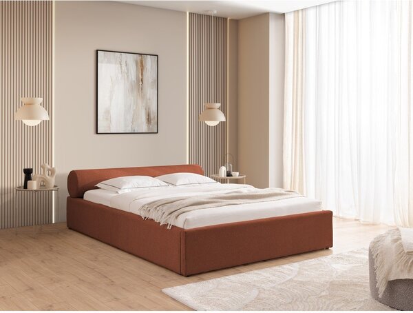 Čalouněná dvoulůžková postel s úložným prostorem s roštem 140x200 cm v terakotové barvě Cille – Ropez