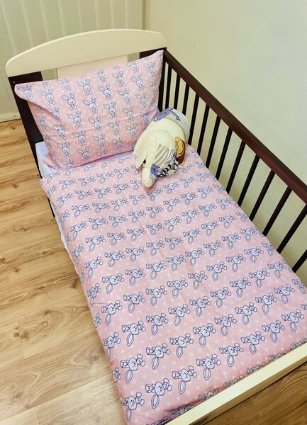 Povlečení bavlněné dětské Zajíček ružový TiaHome - Detský set 130x90cm + 65x45cm