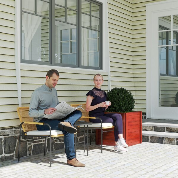 Outsunny 3dílná zahradní sestava s 2 křesly, odnímatelnými pratelními polštáři a stolem s odolným kovovým povrchem pro balkon a terasu v přírodní a kr