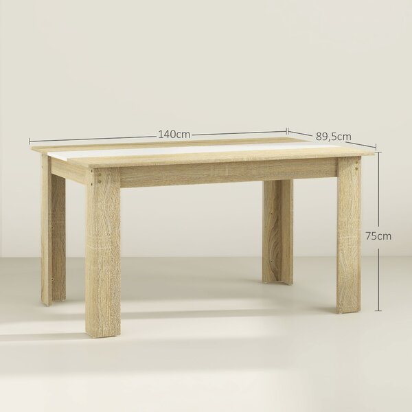HOMCOM Moderní jídelní stůl obdélníkový pro 4-6 osob, nosnost 100 kg, pro obývací pokoj 140x89,5x75 cm bílý a dubový | Aosom