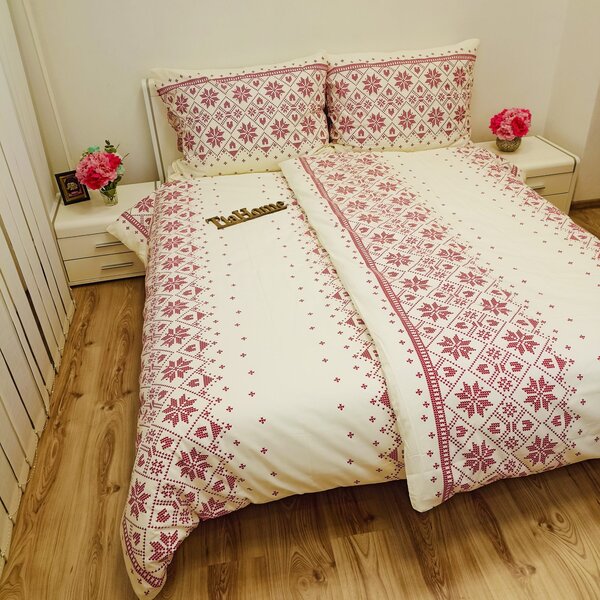 Povlečení bavlněné Etnico vínové TiaHome - 1x Polštář 90x70cm, 1x Přikrývka 140x200cm