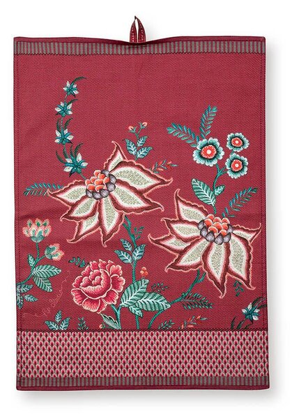 Pip Studio Flower Festival kuchyňská utěrka 50 x 70cm, tmavě růžová s květy