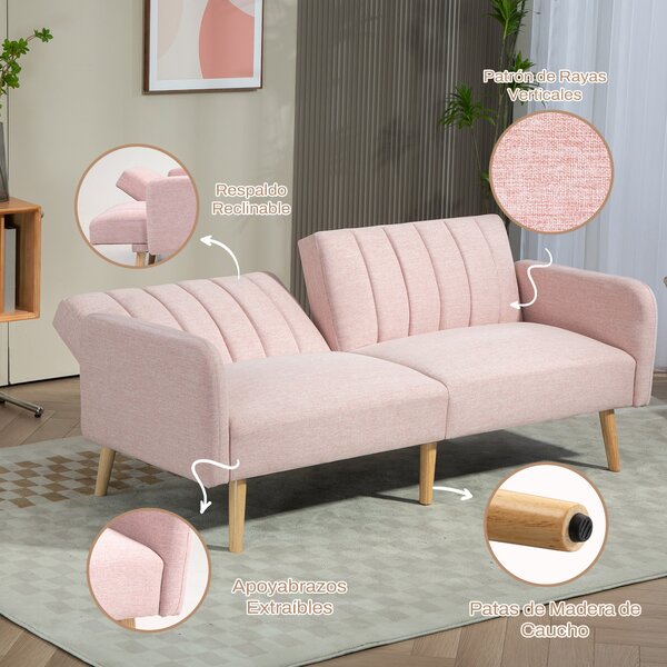 HOMCOM Moderní Rozkládací Dvousedací Pohovka 173x75x73 cm - Růžová | Aosom