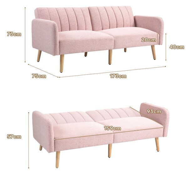 HOMCOM Moderní Rozkládací Dvousedací Pohovka 173x75x73 cm - Růžová | Aosom
