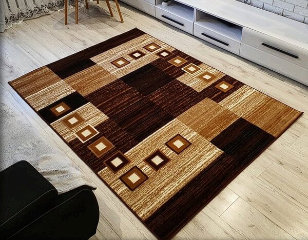 HU Hnědo-černý kostkovaný koberec Shiraz Bcf Kostka – tmavý Rozměr: 120x170 cm