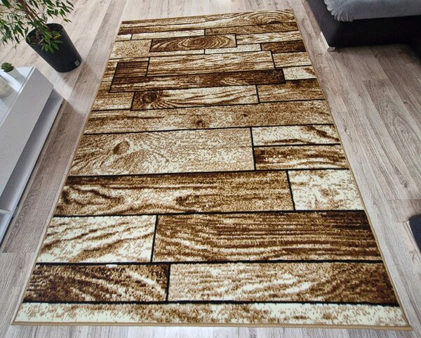HU Hnědý klasický koberec Shiraz Bcf s dřevěným vzorem Rozměr: 80x150 cm