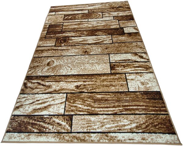 HU Hnědý klasický koberec Shiraz Bcf s dřevěným vzorem Rozměr: 80x150 cm