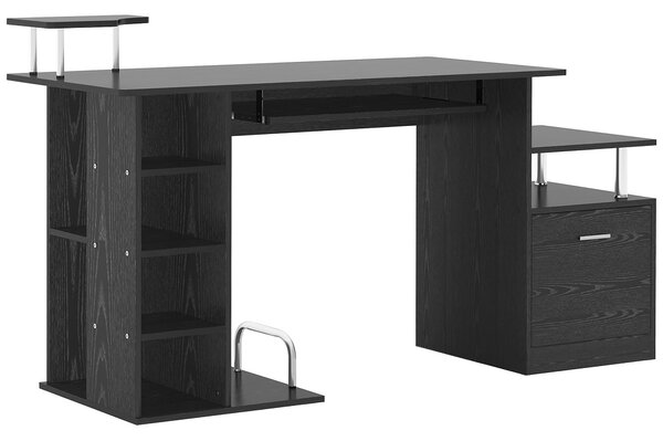 HOMCOM Psací stůl s 6 policemi, zásuvkou, zásuvkou na klávesnici a stojanem na monitor a tiskárnu pro kancelář a studium - 152x60x88 cm, černý | Aosom