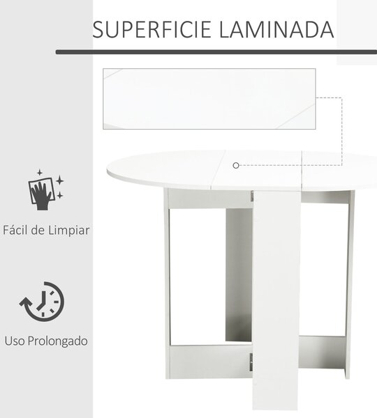 Skládací jídelní stůl HOMCOM s 2 sklápěcími křídly, skládací stůl pro 2-4 osoby 104x76x73,7 cm Bílý | Aosom