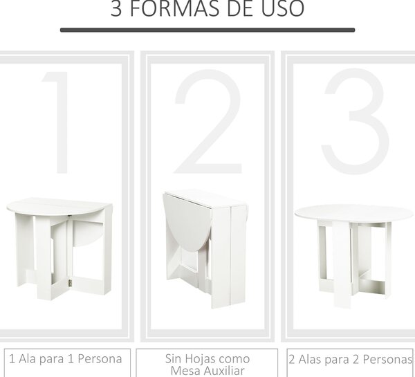 Skládací jídelní stůl HOMCOM s 2 sklápěcími křídly, skládací stůl pro 2-4 osoby 104x76x73,7 cm Bílý | Aosom