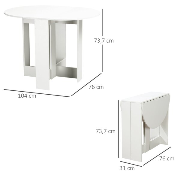 Skládací jídelní stůl HOMCOM s 2 sklápěcími křídly, skládací stůl pro 2-4 osoby 104x76x73,7 cm Bílý | Aosom