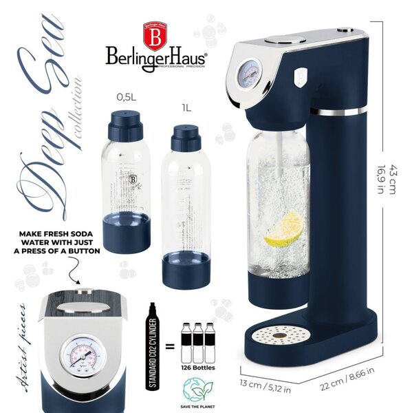 BERLINGERHAUS Výrobník sody SODABAR + 2 lahve Deep Sea Collection BH-9762