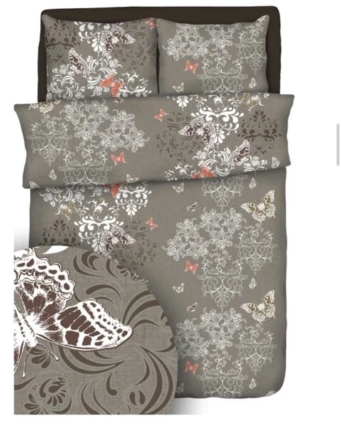 Povlečení bavlněné Butterfly garden brown TiaHome - 1x Polštář 90x70cm, 1x Přikrývka 140x200cm
