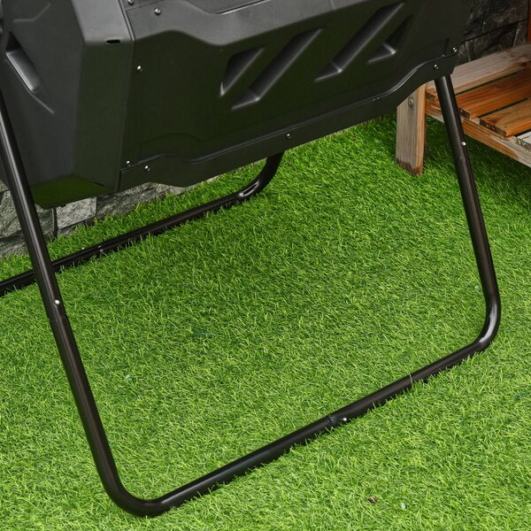Outsunny 160L Dvoukamerový zahradní rotační kompostér s ventilačními otvory a ocelovými nohami 71x65x96 cm Černý | Aosom