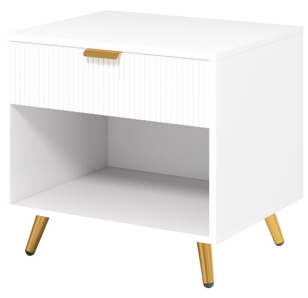HOMCOM Moderní noční stolek s drážkovaným šuplíkem a otevřenou přihrádkou pro ložnici a obývací pokoj 50x40x47 cm Bílý | Aosom