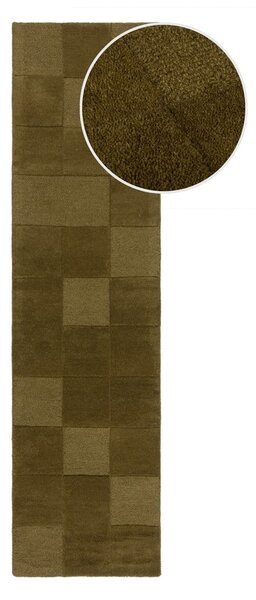 Khaki ručně tkaný vlněný běhoun 60x230 cm Checkerboard – Flair Rugs