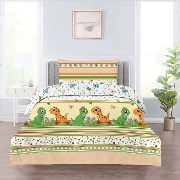 Povlečení bavlněné dětské Dino TiaHome - 1x Polštář 90x70cm, 1x Přikrývka 140x200cm