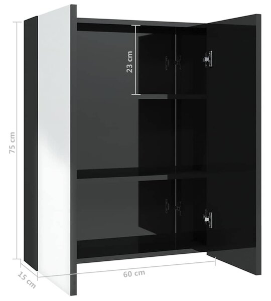 Koupelnová skříňka se zrcadlem 60 x 15 x 75 cm MDF zářivě černá 331524