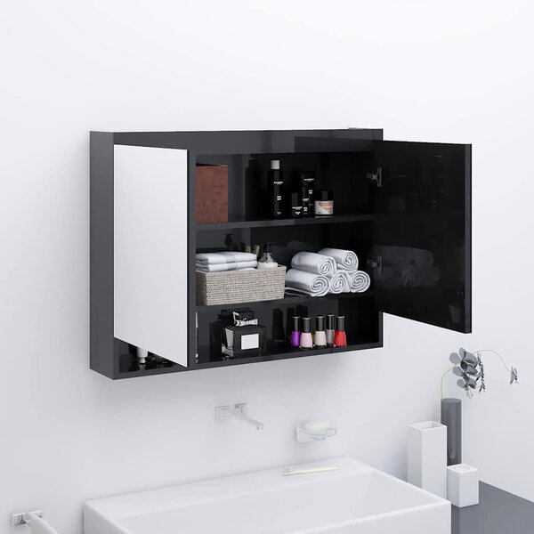Koupelnová skříňka se zrcadlem 80 x 15 x 60 cm MDF zářivě černá 331531