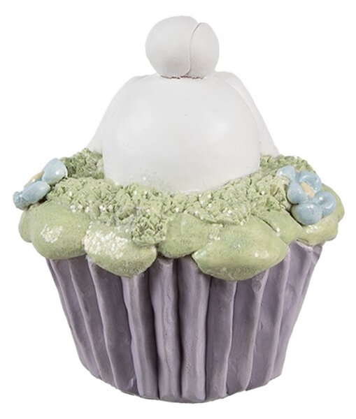 Dekorace fialový cupcake se zelenou polevou a ozdobami – 11x12 cm