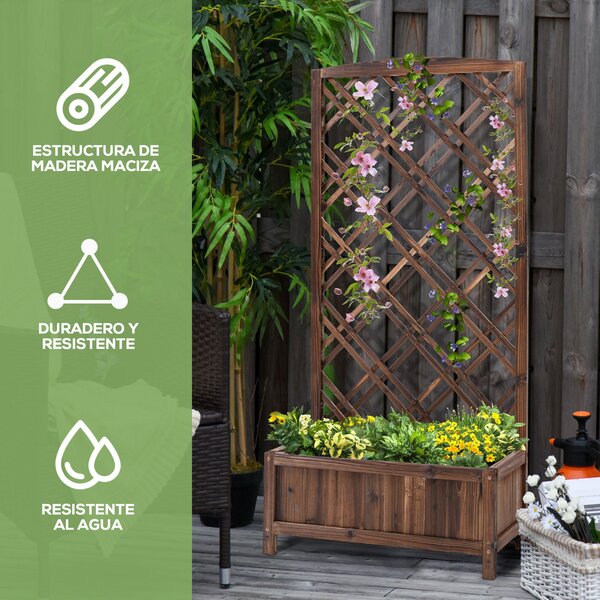Outsunny Dřevěný Květináč s Trellis a Rámem pro Popínavé Rostliny na Terase nebo Balkonu 60x30x122,5 cm Hnědá | Aosom