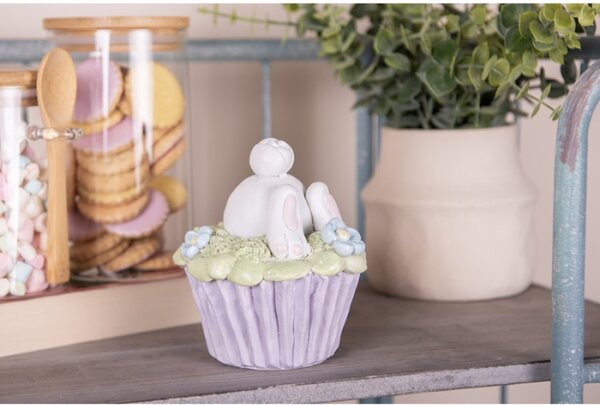 Dekorace fialový cupcake se zelenou polevou a ozdobami – 11x12 cm