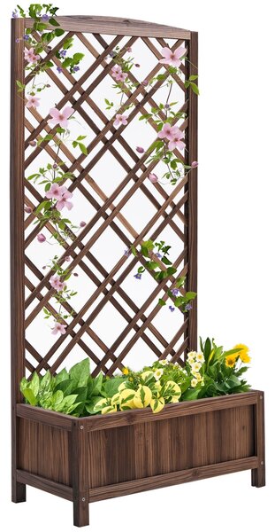 Outsunny Dřevěný Květináč s Trellis a Rámem pro Popínavé Rostliny na Terase nebo Balkonu 60x30x122,5 cm Hnědá | Aosom