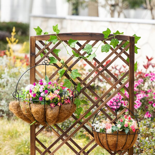 Outsunny Dřevěný Květináč s Trellis a Rámem pro Popínavé Rostliny na Terase nebo Balkonu 60x30x122,5 cm Hnědá | Aosom