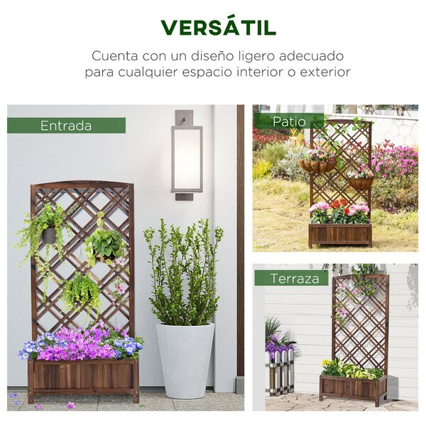Outsunny Dřevěný Květináč s Trellis a Rámem pro Popínavé Rostliny na Terase nebo Balkonu 60x30x122,5 cm Hnědá | Aosom