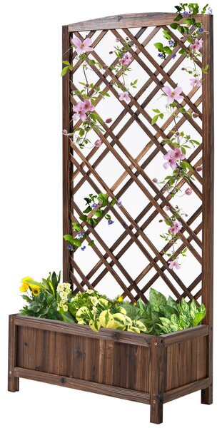 Outsunny Dřevěný Květináč s Trellis a Rámem pro Popínavé Rostliny na Terase nebo Balkonu 60x30x122,5 cm Hnědá | Aosom