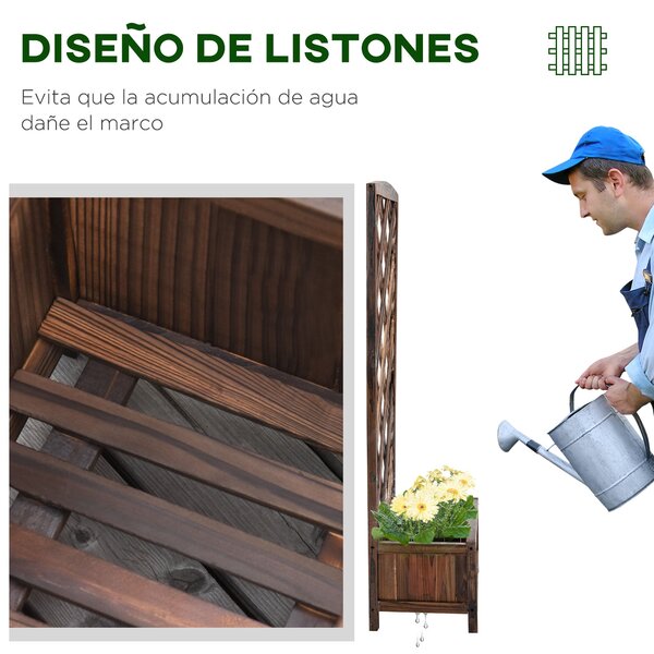 Outsunny Dřevěný Květináč s Trellis a Rámem pro Popínavé Rostliny na Terase nebo Balkonu 60x30x122,5 cm Hnědá | Aosom