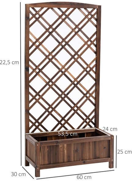 Outsunny Dřevěný Květináč s Trellis a Rámem pro Popínavé Rostliny na Terase nebo Balkonu 60x30x122,5 cm Hnědá | Aosom