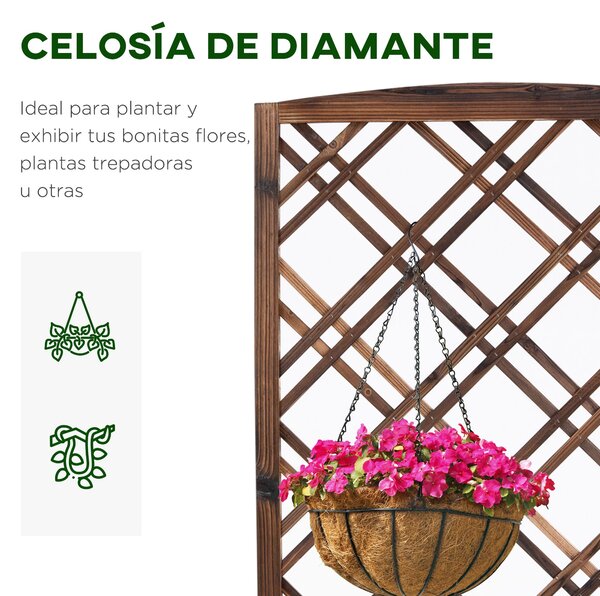 Outsunny Dřevěný Květináč s Trellis a Rámem pro Popínavé Rostliny na Terase nebo Balkonu 60x30x122,5 cm Hnědá | Aosom