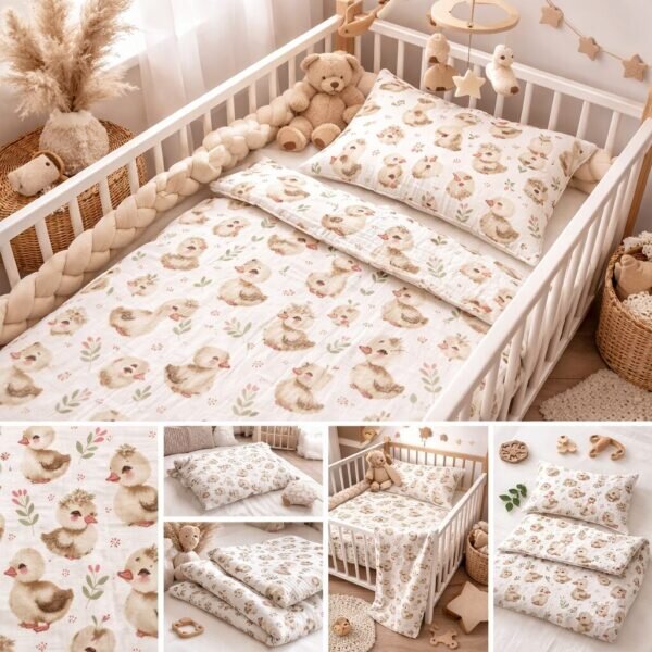 Mušelínové povlečení Kačenky TiaHome - Detský set 130x90cm + 65x45cm