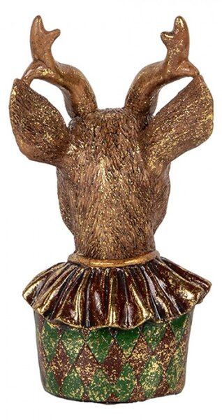 Dekorace elegantní mladý jelen v červeno-zeleném obleku – 13x11x22 cm