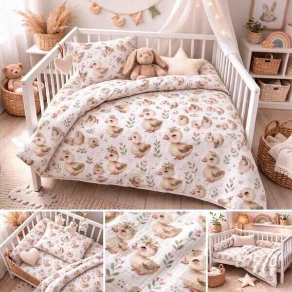 Mušelínové povlečení Kačenky TiaHome - Detský set 130x90cm + 65x45cm