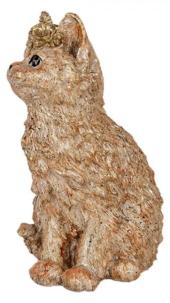 Dekorace béžová velká kočka s ratolestí – 16x14x25 cm