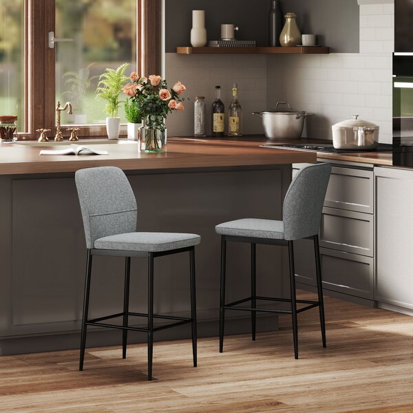 HOMCOM Sada 2 barových židlí s opěrákem a podnožníkem, čalouněné sametem, ocelová konstrukce, moderní barové židle pro jídelní stoly, šedá | Aosom