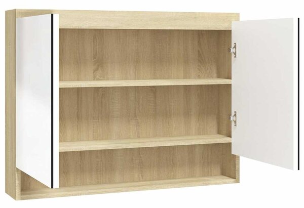 Koupelnová skříňka se zrcadlem 80 x 15 x 60 cm MDF bílá a dub 331537