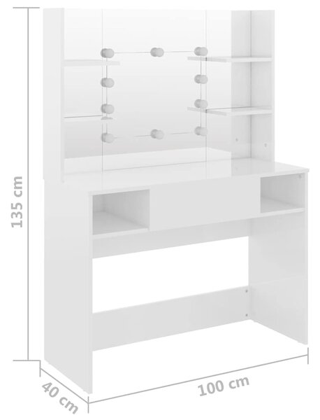 Kosmetický stolek s LED světly 100x40x135 cm MDF zářivě bílý 331539