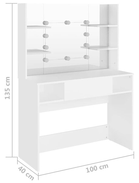 Kosmetický stolek s LED světly 100 x 40 x 135 cm MDF bílý 331538