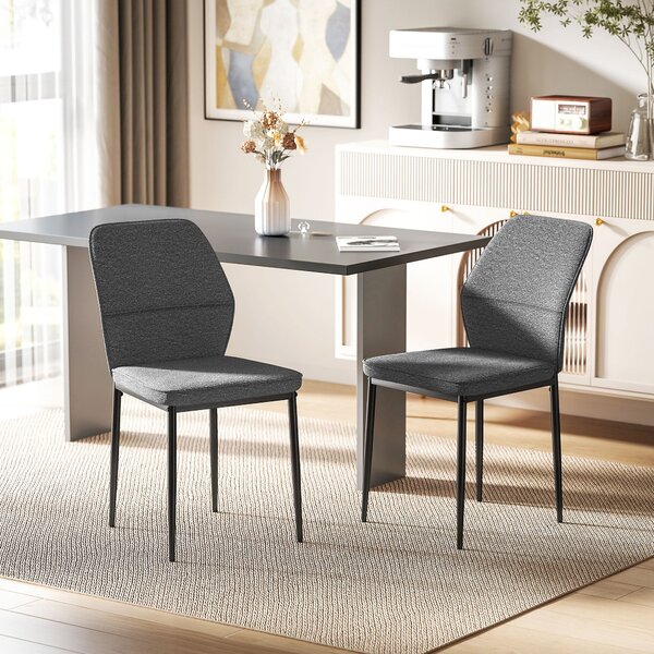 HOMCOM Sada 2 moderních jídelních židlí s polstrovaným sedákem a čalouněným zakřiveným opěradlem, ocelové nohy pro obývací pokoj, ložnici, šedé | Aoso