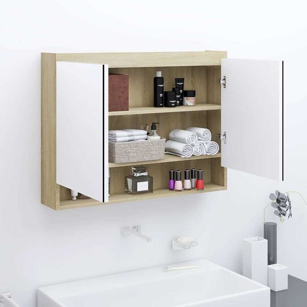 Koupelnová skříňka se zrcadlem 80 x 15 x 60 cm MDF bílá a dub 331537