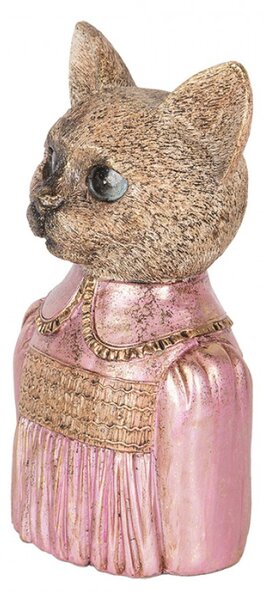 Dekorace busta kočky v růžových šatech – 14x11x23 cm