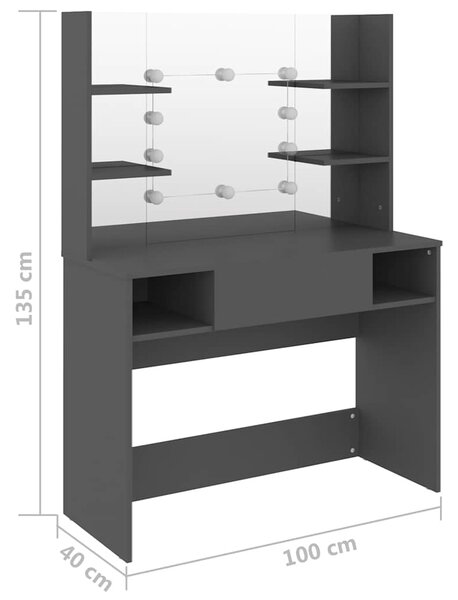Kosmetický stolek s LED světly 100 x 40 x 135 cm MDF šedý 331542