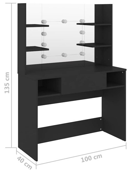 Kosmetický stolek s LED světly 100 x 40 x 135 cm MDF černý 331540
