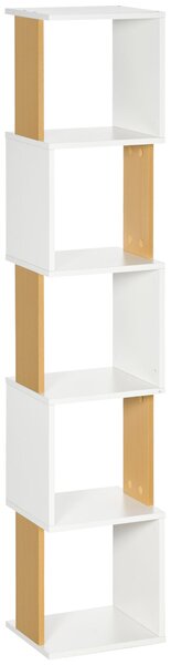 HOMCOM S-Shaped Knihařská Skříň s 5 Otevřenými Policemi pro Obývací Pokoj, Kancelář, Kancelář Anti-Tip 100kg Zatížení 33x28x161 cm Bílá | Aosom