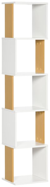 HOMCOM S-Shaped Knihařská Skříň s 5 Otevřenými Policemi pro Obývací Pokoj, Kancelář, Kancelář Anti-Tip 100kg Zatížení 33x28x161 cm Bílá | Aosom